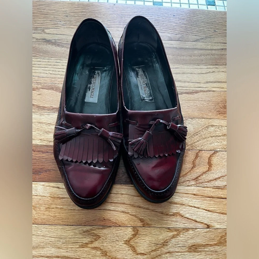 Bruno Magli Vernon Burgundy Bordeaux Tassel Loafer Italian Wingtip Shoes 9